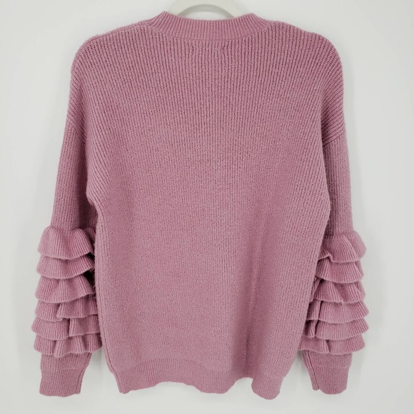 Atoir Ribbed Knit Sweater S Ruffle Long Sleeve Crew Neck Chunky Mauve Pink NWT - Picture 2 of 7